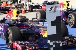 Race winner Sebastian Vettel (GER) Red Bull Racing RB9 in parc ferme. 17.11.2013. Formula 1 World Championship, Rd 18, United States Grand Prix, Austin, Texas, USA, Race Day.