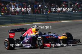 Sebastian Vettel (GER) Red Bull Racing RB9.  17.11.2013. Formula 1 World Championship, Rd 18, United States Grand Prix, Austin, Texas, USA, Race Day.