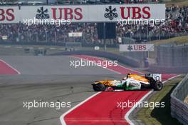 Adrian Sutil (GER) Sahara Force India VJM06 crashes out of the race. 17.11.2013. Formula 1 World Championship, Rd 18, United States Grand Prix, Austin, Texas, USA, Race Day.