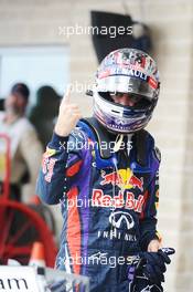 Sebastian Vettel (GER) Red Bull Racing celebrates his pole position in parc ferme. 16.11.2013. Formula 1 World Championship, Rd 18, United States Grand Prix, Austin, Texas, USA, Qualifying Day.