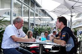 (L to R): Dr Helmut Marko (AUT) Red Bull Motorsport Consultant with Christian Horner (GBR) Red Bull Racing Team Principal. 17.11.2013. Formula 1 World Championship, Rd 18, United States Grand Prix, Austin, Texas, USA, Race Day.