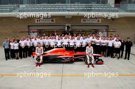 (L to R): Jules Bianchi (FRA) Marussia F1 Team and Max Chilton (GBR) Marussia F1 Team at a team photograph. 17.11.2013. Formula 1 World Championship, Rd 18, United States Grand Prix, Austin, Texas, USA, Race Day.