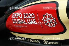 Dubai bid for Expo 2020 branding on the Lotus F1 E21 sidepod. 17.11.2013. Formula 1 World Championship, Rd 18, United States Grand Prix, Austin, Texas, USA, Race Day.