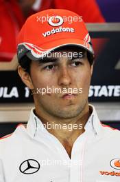 Sergio Perez (MEX) McLaren in the FIA Press Conference. 14.11.2013. Formula 1 World Championship, Rd 18, United States Grand Prix, Austin, Texas, USA, Preparation Day.