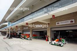 The Sahara Force India F1 Team pit garages. 14.11.2013. Formula 1 World Championship, Rd 18, United States Grand Prix, Austin, Texas, USA, Preparation Day.