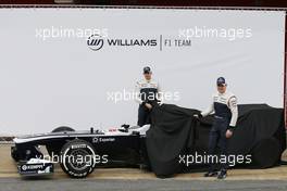 (L to R): Pastor Maldonado (VEN) Williams and team mate Valtteri Bottas (FIN) Williams unveil the new Williams FW35. 19.02.2013. Williams FW35 Launch, Barcelona, Spain.