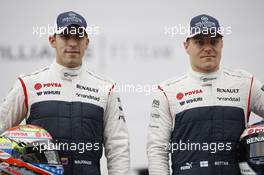 (L to R): Pastor Maldonado (VEN) Williams with team mate Valtteri Bottas (FIN) Williams. 19.02.2013. Williams FW35 Launch, Barcelona, Spain.