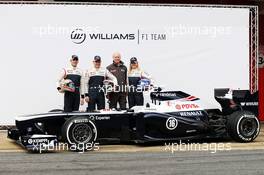 (L to R): Pastor Maldonado (VEN) Williams with team mate Valtteri Bottas (FIN) Williams; Jean-Michel Jalinier (FRA) Renault President, and Susie Wolff (GBR) Williams Development Driver. 19.02.2013. Williams FW35 Launch, Barcelona, Spain.