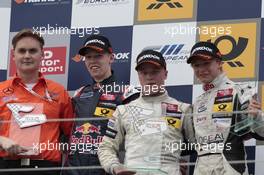 Podium, 2nd Daniil Kvyat (RUS) CARLIN Dallara F312 Volkswagen, 1st Felix Rosenqvist (SWE) KFZTEILE24 MÜCKE MOTORSPORT Dallara F312 Mercedes, 3rd Lucas Wolf (GER) URD Rennsport Dallara F312 Mercedes-Benz 01.06.2013. FIA F3 European Championship 2013, Round 5, Race 2, Hockenheim, Germany