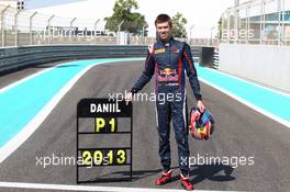 Daniil Kvyat (RUS) MW Arden is celebrating his victory in 2013 GP3 Season 03.11.2013. GP3 Series, Rd 8, Yas Marina Circuit, Abu Dhabi, UAE, Sunday.