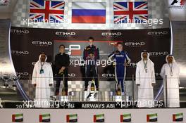 Race1 Podium, winner Daniil Kvyat (RUS) MW Arden, 2nd Alexander Sims (GBR) Carlin, 3rd Nick Yelloly (GBR) Carlin 02.11.2013. GP3 Series, Rd 8, Yas Marina Circuit, Abu Dhabi, UAE, Saturday.