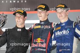 Race1 Podium, winner Daniil Kvyat (RUS) MW Arden, 2nd Alexander Sims (GBR) Carlin, 3rd Nick Yelloly (GBR) Carlin 02.11.2013. GP3 Series, Rd 8, Yas Marina Circuit, Abu Dhabi, UAE, Saturday.