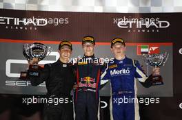 Race1 Podium, winner Daniil Kvyat (RUS) MW Arden, 2nd Alexander Sims (GBR) Carlin, 3rd Nick Yelloly (GBR) Carlin 02.11.2013. GP3 Series, Rd 8, Yas Marina Circuit, Abu Dhabi, UAE, Saturday.