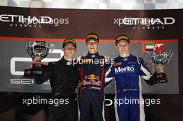 Race1 Podium, winner Daniil Kvyat (RUS) MW Arden, 2nd Alexander Sims (GBR) Carlin, 3rd Nick Yelloly (GBR) Carlin 02.11.2013. GP3 Series, Rd 8, Yas Marina Circuit, Abu Dhabi, UAE, Saturday.