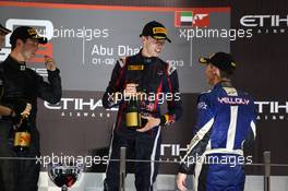 Race1 Podium, winner Daniil Kvyat (RUS) MW Arden, 2nd Alexander Sims (GBR) Carlin, 3rd Nick Yelloly (GBR) Carlin 02.11.2013. GP3 Series, Rd 8, Yas Marina Circuit, Abu Dhabi, UAE, Saturday.