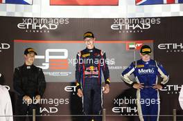 Race1 Podium, winner Daniil Kvyat (RUS) MW Arden, 2nd Alexander Sims (GBR) Carlin, 3rd Nick Yelloly (GBR) Carlin 02.11.2013. GP3 Series, Rd 8, Yas Marina Circuit, Abu Dhabi, UAE, Saturday.