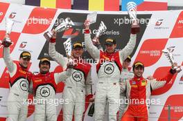 Podium PAM, 1st René Rast (GER), Niki Mayr-Melnhof (AUT), Audi R8 LMS Ultra, Belgian Audi Club Team, 2n Cesar Campanico (POR) Carlos Viera (POR), Audi R8 LMS Ultra, Novadriver and 3th Alex Buncombe (GBR) Lucas Ordonez (ESP), Nissan GT_R Nismo GT3, Nissan GT Academy Team 29-01.03-04.2013. FIA GT Series, Nogaro, France.