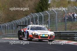 Peter  Terting , Marco  Seefried , Dominik  Schwager ,  , Prosperia C. Abt Racing GmbH , Audi R8 GT3 LMS   06.04.2014. ADAC Zurich 24 Hours Qualifying Race, Nurburgring, Germany