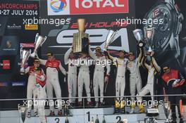 Overall and Pro Cup Podium James Nash, Frank Stippler, Christopher Mies, Belgian Audi Club Team WRT, Audi R8 LMS Ultra, Rene Rast, Laurens Vanthoor, Markus Winkelhock, Belgian Audi Club Team WRT, Audi R8 LMS Ultra, Lucas Luhr, Markus Palttala, Dirk Werner, BMW Sports TrophyTeam Marc VDS, BMW Z4  23-27.07.2014. 24 Hours of Spa Francorchamps