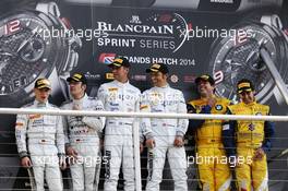 Winners of Race 2, #84 Maximilian Buhk (DEU), Maximilian Gštz (DEU), HTP Motorsports, Mercedes SLS AMG GT3,  #28 Hari Proczyk (AUT), Jeroen Bleekemolen (NDL), Grasser Racing Team, Lamborghini LFII, #0 (27) Sergio Jimenez (BRA), Caca Bueno (BRA), BMW Sports Trophy Team Brasil, BMW Z4,  17-18.05.2014. Blancpain Endurance Series, Round 2, Brands Hatch, England