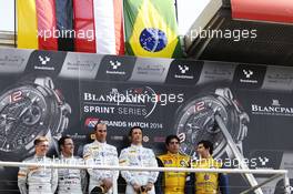 Winners of Race 2, #84 Maximilian Buhk (DEU), Maximilian Gštz (DEU), HTP Motorsports, Mercedes SLS AMG GT3,  #28 Hari Proczyk (AUT), Jeroen Bleekemolen (NDL), Grasser Racing Team, Lamborghini LFII, #0 (27) Sergio Jimenez (BRA), Caca Bueno (BRA), BMW Sports Trophy Team Brasil, BMW Z4, 17-18.05.2014. Blancpain Endurance Series, Round 2, Brands Hatch, England