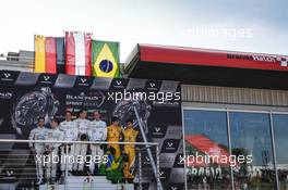 #84 Maximilian Buhk (DEU), Maximilian Gštz (DEU), HTP Motorsports, Mercedes SLS AMG GT3,  #28 Hari Proczyk (AUT), Gottfried Grasser (AUT), Jeroen Bleekemolen (NDL), Grasser Racing Team, Lamborghini LFII, #0 (27) Sergio Jimenez (BRA), Caca Bueno (BRA), BMW Sports Trophy Team Brasil, BMW Z4, Podium, 17-18.05.2014. Blancpain Endurance Series, Round 2, Brands Hatch, England