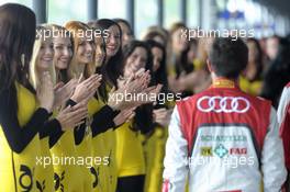 grid girls clap for Mike Rockenfeller (GER) Audi Sport Team Phoenix, Audi RS 5 DTM, 18.05.2014, Motorsport Arena, Oschersleben, Sunday.