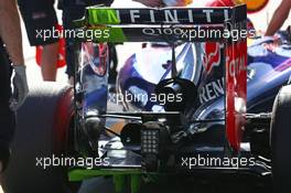 Daniel Ricciardo (AUS) Red Bull Racing RB10 running flow-vis paint on the rear wing. 14.03.2014. Formula 1 World Championship, Rd 1, Australian Grand Prix, Albert Park, Melbourne, Australia, Practice Day.