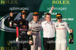 Daniel Ricciardo (AUS), Red Bull Racing, Nico Rosberg (GER), Mercedes AMG F1 Team and Kevin Magnussen (DEN), McLaren F1  16.03.2014. Formula 1 World Championship, Rd 1, Australian Grand Prix, Albert Park, Melbourne, Australia, Race Day.