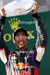 Daniel Ricciardo (AUS) Red Bull Racing celebrates his second position on the podium. 16.03.2014. Formula 1 World Championship, Rd 1, Australian Grand Prix, Albert Park, Melbourne, Australia, Race Day.