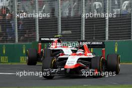 Jules Bianchi (FRA) Marussia F1 Team MR03 leads Max Chilton (GBR) Marussia F1 Team MR03. 16.03.2014. Formula 1 World Championship, Rd 1, Australian Grand Prix, Albert Park, Melbourne, Australia, Race Day.