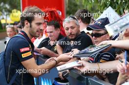 Jean-Eric Vergne (FRA) Scuderia Toro Rosso signs autographs for the fans. 15.03.2014. Formula 1 World Championship, Rd 1, Australian Grand Prix, Albert Park, Melbourne, Australia, Qualifying Day.