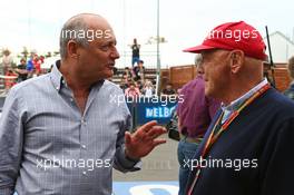 (L to R): Ron Dennis (GBR) McLaren Executive Chairman with Niki Lauda (AUT) Mercedes Non-Executive Chairman. 15.03.2014. Formula 1 World Championship, Rd 1, Australian Grand Prix, Albert Park, Melbourne, Australia, Qualifying Day.
