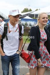 Valtteri Bottas (FIN), Williams F1 Team and his girl friend Emilia Pikkarainen (FIN) 15.03.2014. Formula 1 World Championship, Rd 1, Australian Grand Prix, Albert Park, Melbourne, Australia, Qualifying Day.
