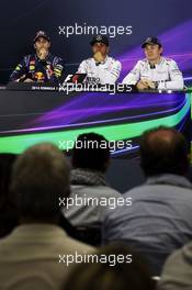 The FIA Press Conference (L to R): Daniel Ricciardo (AUS) Red Bull Racing; Lewis Hamilton (GBR) Mercedes AMG F1; Nico Rosberg (GER) Mercedes AMG F1. 15.03.2014. Formula 1 World Championship, Rd 1, Australian Grand Prix, Albert Park, Melbourne, Australia, Qualifying Day.
