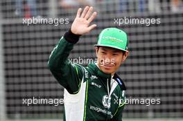 Kamui Kobayashi (JPN) Caterham on the drivers parade. 16.03.2014. Formula 1 World Championship, Rd 1, Australian Grand Prix, Albert Park, Melbourne, Australia, Race Day.