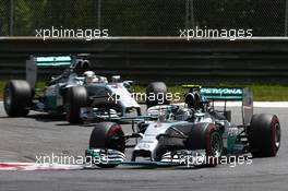 Nico Rosberg (GER) Mercedes AMG F1 W05 leads Lewis Hamilton (GBR) Mercedes AMG F1. 22.06.2014. Formula 1 World Championship, Rd 8, Austrian Grand Prix, Spielberg, Austria, Race Day.