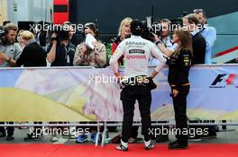 Sergio Perez (MEX) Sahara Force India F1 with the media. 21.06.2014. Formula 1 World Championship, Rd 8, Austrian Grand Prix, Spielberg, Austria, Qualifying Day.
