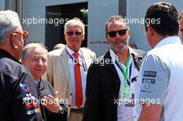 (L to R): Dr. Vijay Mallya (IND) Sahara Force India F1 Team Owner with Jean Todt (FRA) FIA President, Jean Reno (FRA) Actor and Eric Boullier (FRA) McLaren Racing Director. 22.06.2014. Formula 1 World Championship, Rd 8, Austrian Grand Prix, Spielberg, Austria, Race Day.
