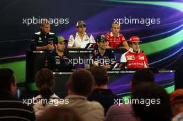 The FIA Press Conference (From back row (L to R)): Marcus Ericsson (SWE) Caterham; Esteban Gutierrez (MEX) Sauber; Max Chilton (GBR) Marussia F1 Team; Sergio Perez (MEX) Sahara Force India F1; Daniel Ricciardo (AUS) Red Bull Racing; Fernando Alonso (ESP) Ferrari.  19.06.2014. Formula 1 World Championship, Rd 8, Austrian Grand Prix, Spielberg, Austria, Preparation Day.