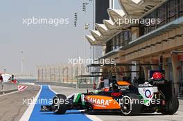 Nico Hulkenberg (GER) Sahara Force India F1 VJM07 leaves the pits. 20.02.2014. Formula One Testing, Bahrain Test One, Day Two, Sakhir, Bahrain.