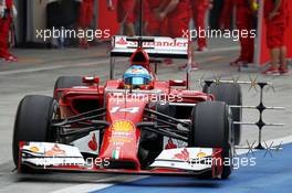 Fernando Alonso (ESP) Ferrari F14-T leaves the pits with sensor equipment. 28.02.2014. Formula One Testing, Bahrain Test Two, Day Two, Sakhir, Bahrain.