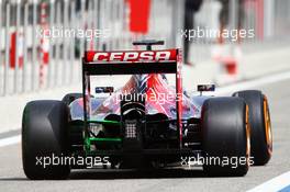 Jean-Eric Vergne (FRA) Scuderia Toro Rosso STR9 running flow-vis paint on the rear suspension. 28.02.2014. Formula One Testing, Bahrain Test Two, Day Two, Sakhir, Bahrain.