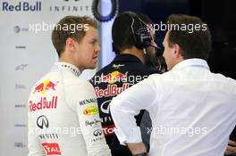 Sebastian Vettel (GER), Red Bull Racing and Christian Horner (GBR), Red Bull Racing, Sporting Director  01.03.2014. Formula One Testing, Bahrain Test Two, Day Three, Sakhir, Bahrain.