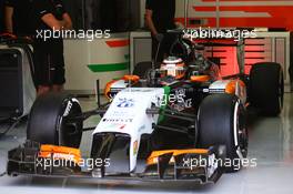 Nico Hulkenberg (GER) Sahara Force India F1 VJM07 leaves the pits. 01.03.2014. Formula One Testing, Bahrain Test Two, Day Three, Sakhir, Bahrain.