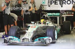Lewis Hamilton (GBR) Mercedes AMG F1 W05 leaves the pits. 02.03.2014. Formula One Testing, Bahrain Test Two, Day Four, Sakhir, Bahrain.