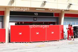 Screens up outside the Ferrari garage. 27.02.2014. Formula One Testing, Bahrain Test Two, Day One, Sakhir, Bahrain.