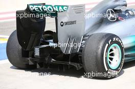 Nico Rosberg (GER) Mercedes AMG F1 W05 rear wing and rear diffuser detail. 27.02.2014. Formula One Testing, Bahrain Test Two, Day One, Sakhir, Bahrain.