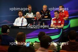 The FIA Press Conference (from back row (L to R): John Iley (GBR) Caterham F1 Team Technical Director; Andrew Green (GBR) Sahara Force India F1 Team Technical Director; Dave Greenwood (GBR) Marussia F1 Team Race Engineer; Rob Smedley (GBR) Williams Head of Vehicle Performance; Adrian Newey (GBR) Red Bull Racing Chief Technical Officer; James Allison (GBR) Ferrari Chassis Technical Director. 22.08.2014. Formula 1 World Championship, Rd 12, Belgian Grand Prix, Spa Francorchamps, Belgium, Practice Day.