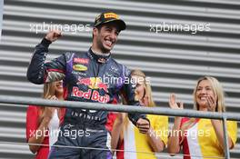Race winner Daniel Ricciardo (AUS) Red Bull Racing celebrates on the podium. 24.08.2014. Formula 1 World Championship, Rd 12, Belgian Grand Prix, Spa Francorchamps, Belgium, Race Day.